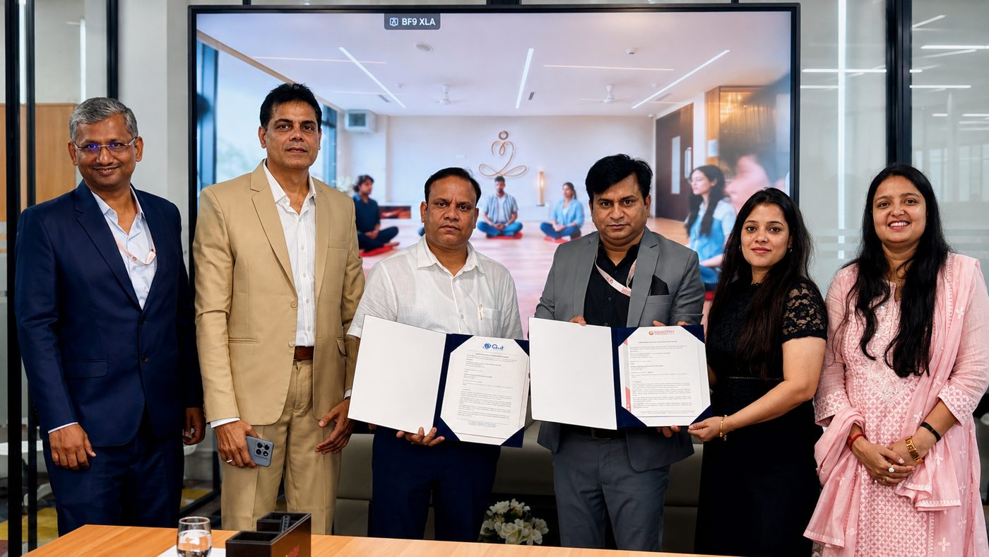 Qunit Security and Galgotias University leadership at the MoU signing ceremony